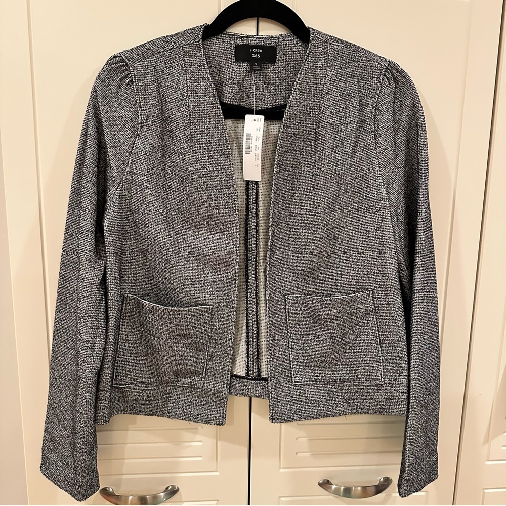 J Crew 365 B&W Boucle Open Front Blazer Jacket Cropped Size Small | NWT